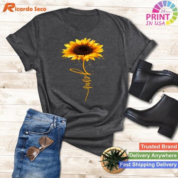 Inspirational Jesus Sunflower Gift - God, Christian Flower Tee