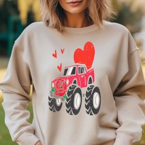 Monster Truck Heart Adorable Valentine Is Tee for Toddlers