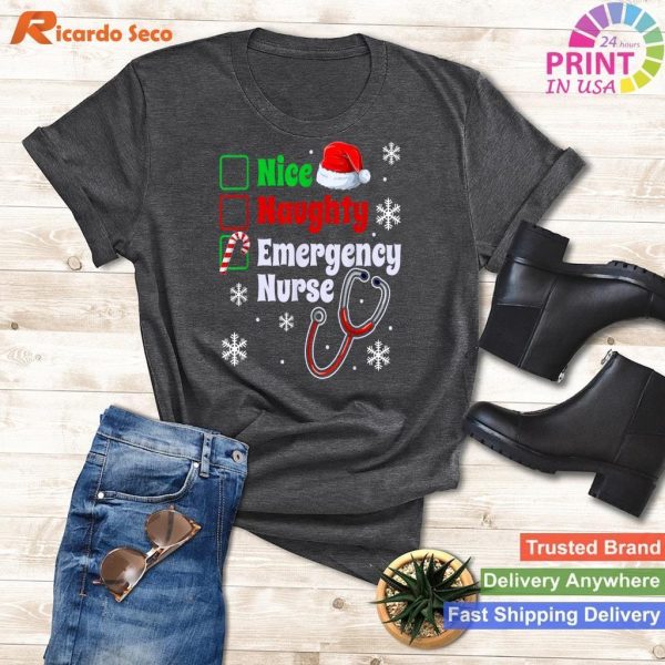 Nice Naughty Emergency Nurse Christmas ER Xmas Shirt
