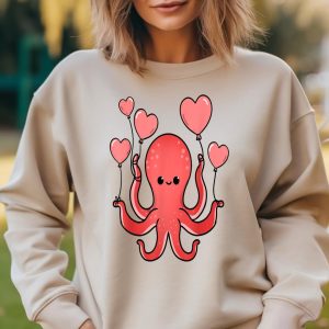 Octopus Hearts Adorable Valentine is Day Balloons Tee