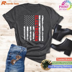 Patriotic Electrician American Flag T-Shirt for Father's Day