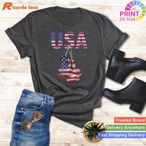 Patriotic Punch Boxing Gloves T-Shirt American Flag Tee for July 4th T-shirt
