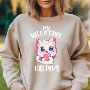 Paws for Love Valentine is Day Anime Cat Tee for Girls