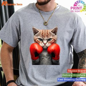 Playful Feline Funny Boxing Cat with Red Boxing Gloves T-shirt