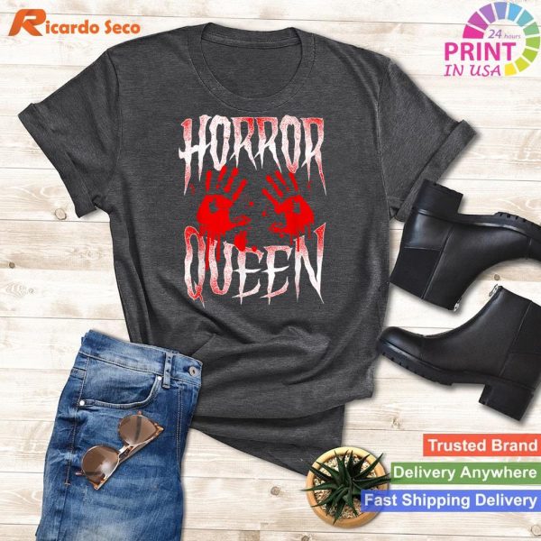 Queen of Scary Horror Movies T-Shirt - Blood Hand Graphic