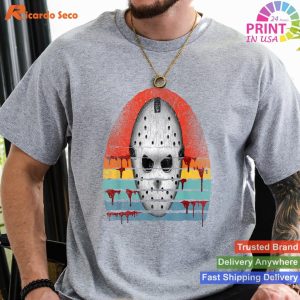 Retro Sunset Horror Movie T-Shirt - Iconic Hockey Mask Design