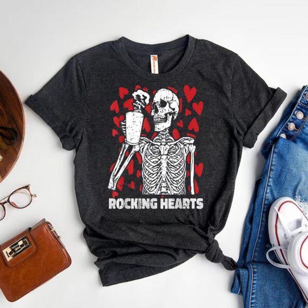 Rocking Hearts Skeleton Drinking Coffee Valentine is Tee