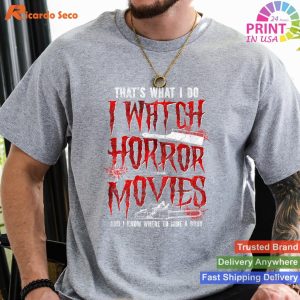 Scary Horror Movie T-Shirt - Chainsaw & Knife with Body Hiding Humor
