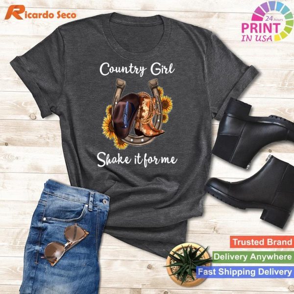 Shakes It For Me - Country Music Cowgirl Boots Shirt with Sunflower