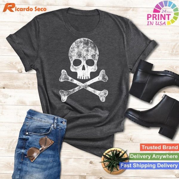 Skull Crossbones Skeleton Jolly Roger T-shirt Classic Pirate Style