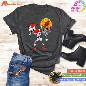 Spooky Season Fun Dabbing Skeleton Playing Boxing Halloween Player Coach T-shirt