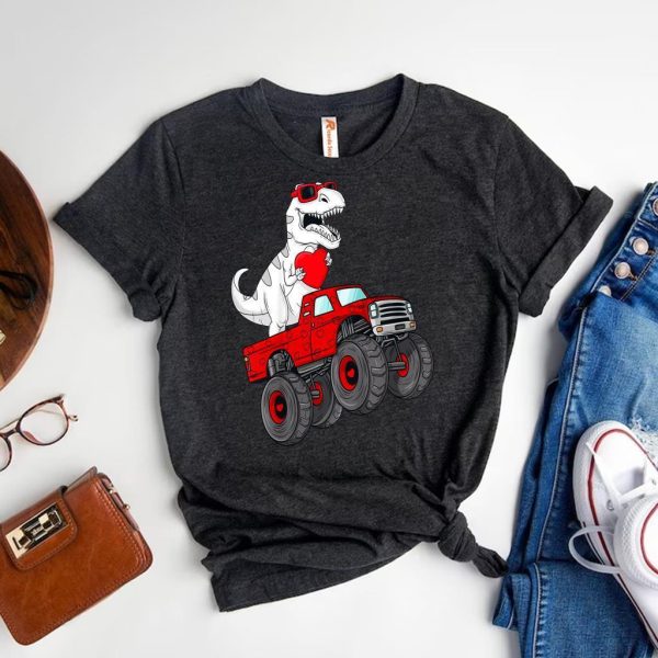 T-Rex & Monster Truck A Fun Valentine is Tee for Toddler Boys