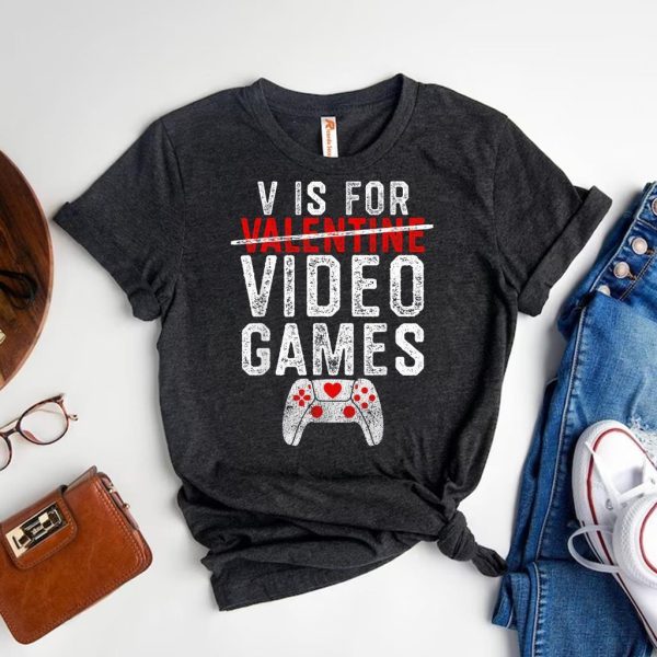 Video Game Valentine V is for Video Game Tee for Men & Boys