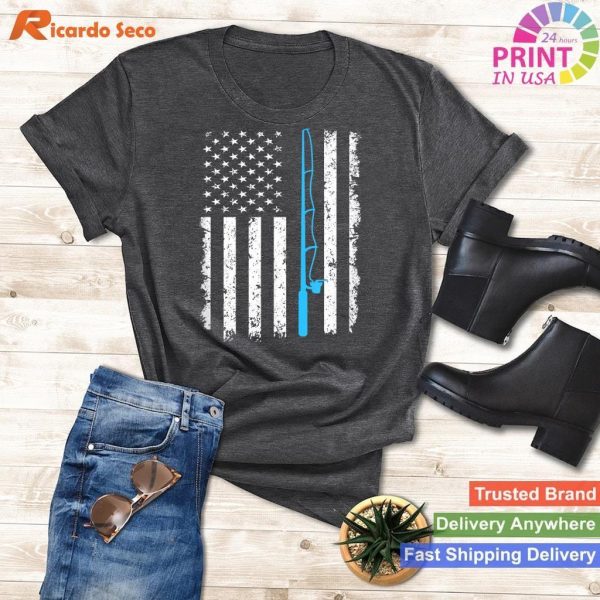 Vintage American Flag Fishing Rod Short Sleeve T-shirt