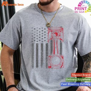 Vintage American Flag Piston Funny Muscle Car Mechanic Gift T-shirt