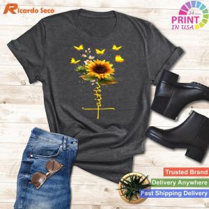 Vintage Faith Cross Sunflower - Butterflies, Flowers for Christians