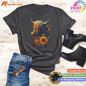 Western Highland Cow Sunflower - Graphic Tees for Men and Women