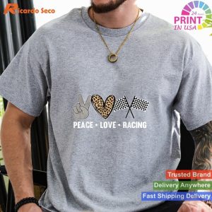 Women's Racing Design Kids Girls Peace Love Racing Race Flag T-shirt