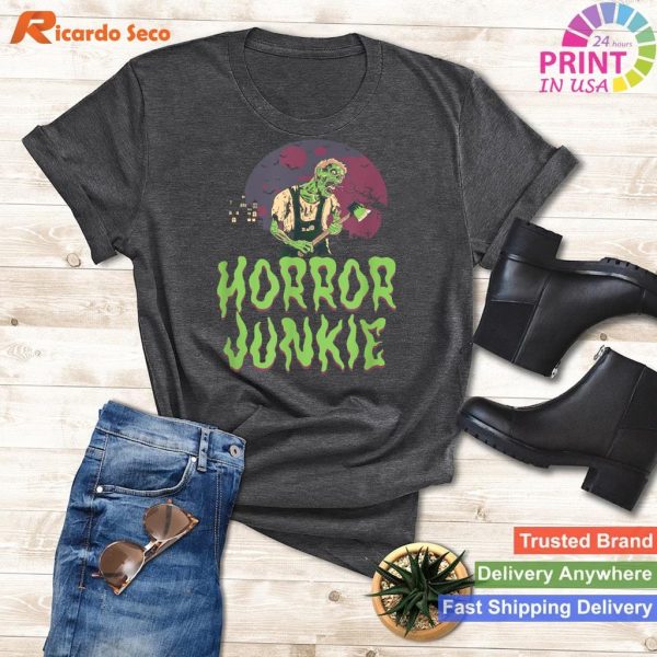 Zombie Horror Junkie T-Shirt - Scary Movie Fan Essential
