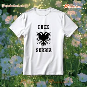 Albanian Eagle Albania Flag " Black " Fuck Serbia T-shirt a