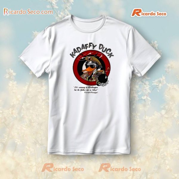 Kadaffy Duck It's Snowing In Washington But The Flakes Are In Libya President Ronald Reagan T-shirt, V-neck